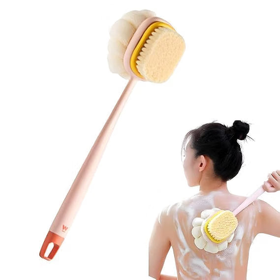 KLIMET 2-in-1 Silicone Body Bathing Brush with Long Handle | Soft & Firm Bristles Back Scrubber for Deep Cleaning, Exfoliation & Dirt Removal | BPA-Free Shower Brush for Men & Women