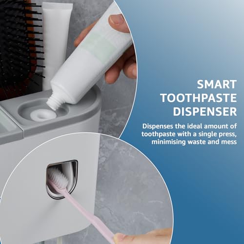 Amazon Basics Wall-Mounted Toothbrush Holder with Automatic Toothpaste Dispenser