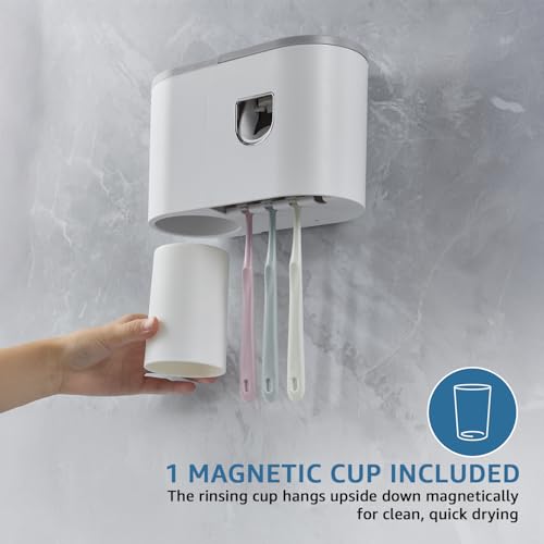 Amazon Basics Wall-Mounted Toothbrush Holder with Automatic Toothpaste Dispenser