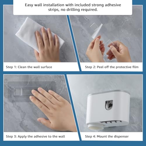 Amazon Basics Wall-Mounted Toothbrush Holder with Automatic Toothpaste Dispenser