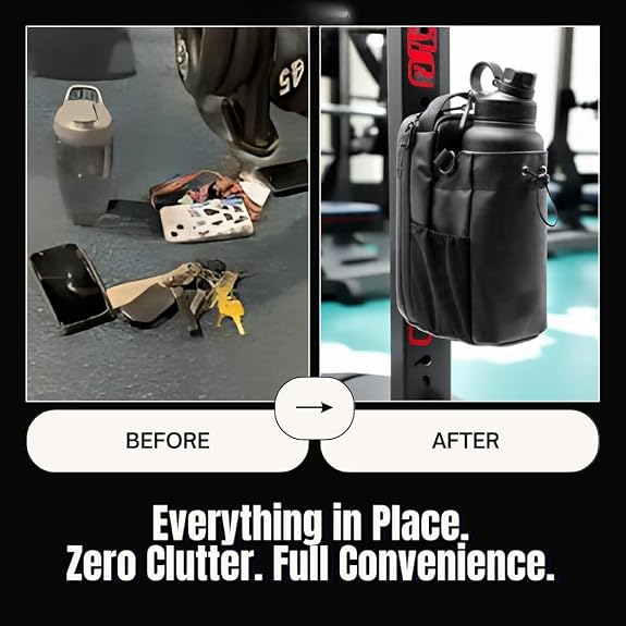 Magnetic Gym Bottle Holder Bag with Storage Pockets and Zippered