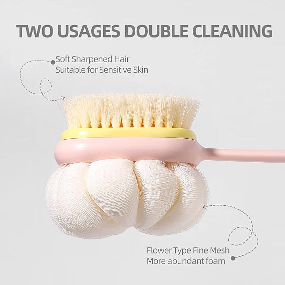 KLIMET 2-in-1 Silicone Body Bathing Brush with Long Handle | Soft & Firm Bristles Back Scrubber for Deep Cleaning, Exfoliation & Dirt Removal | BPA-Free Shower Brush for Men & Women