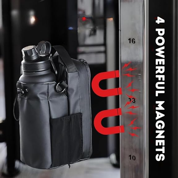 Magnetic Gym Bottle Holder Bag with Storage Pockets and Zippered