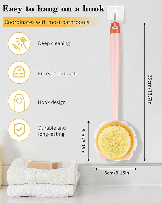 KLIMET 2-in-1 Silicone Body Bathing Brush with Long Handle | Soft & Firm Bristles Back Scrubber for Deep Cleaning, Exfoliation & Dirt Removal | BPA-Free Shower Brush for Men & Women