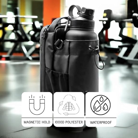Magnetic Gym Bottle Holder Bag with Storage Pockets and Zippered