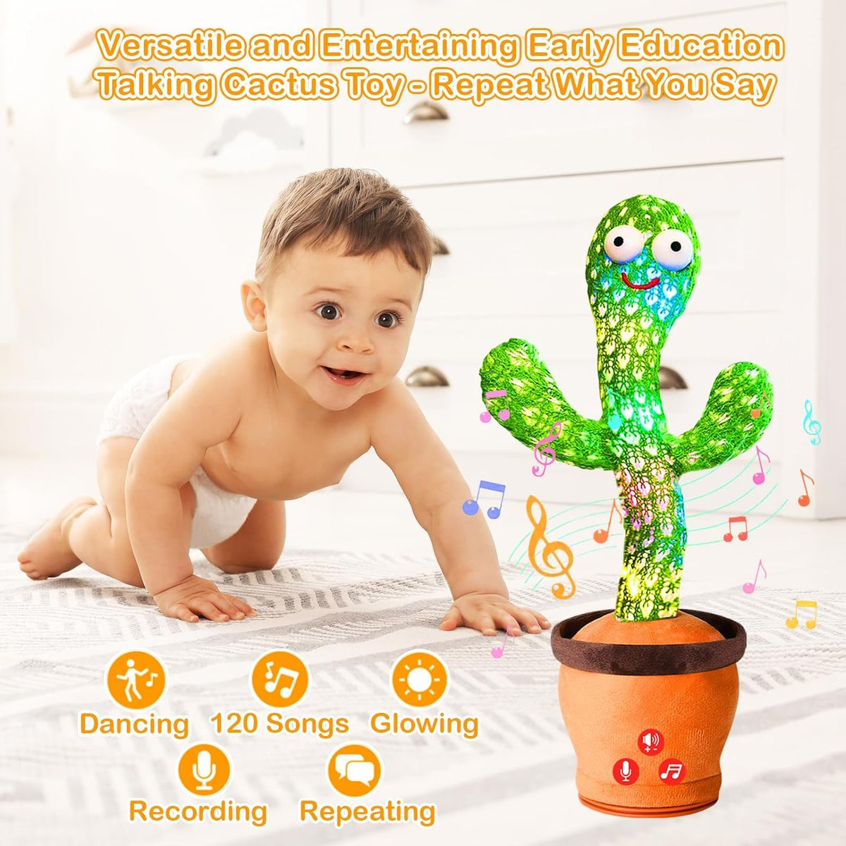 Storio Rechargeable Toys Talking Cactus Baby Toys for Kids Dancing Cactus Toys Can Sing Wriggle & Singing Recording Repeat What You Say Funny Education Toys for Children Playing Home Decor for Kids