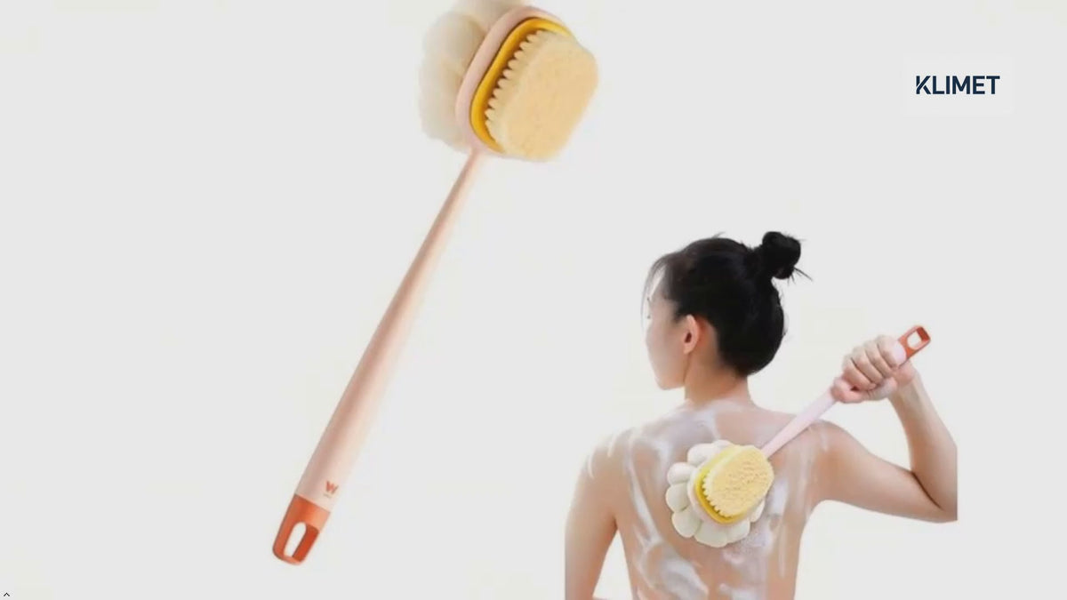 KLIMET 2-in-1 Silicone Body Bathing Brush with Long Handle | Soft & Firm Bristles Back Scrubber for Deep Cleaning, Exfoliation & Dirt Removal | BPA-Free Shower Brush for Men & Women